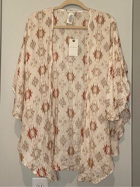 Lucky Brand Ivory Aztec Printed Open-Front Kimono – One Size (NWT)